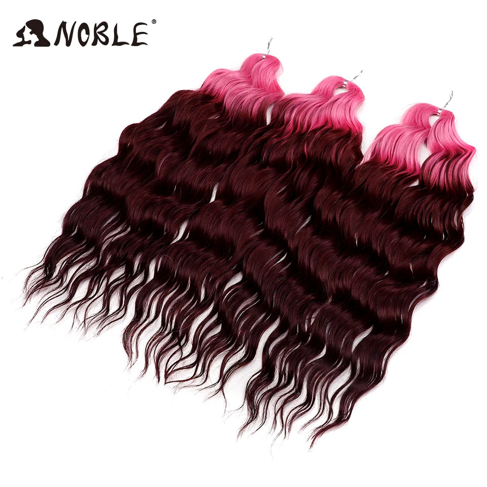 Noble 24 Inch Synthetic Hair Water Wave Braiding Hair Extensions Ombre Rainbow color Deep Wave Curl Twist Crochet Hair Extension