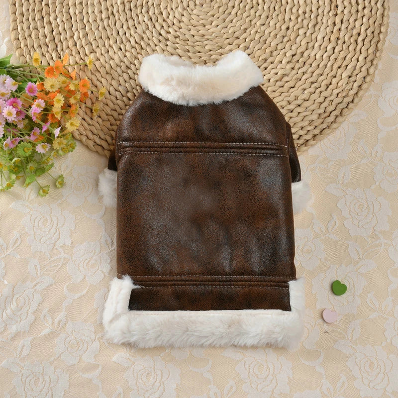 Winter Dog Clothes Pet Dog Plus Velvet Warm Thickening Leather Coat Jacket Puppy Pets Clothing For Chihuahuas Small Medium Dog