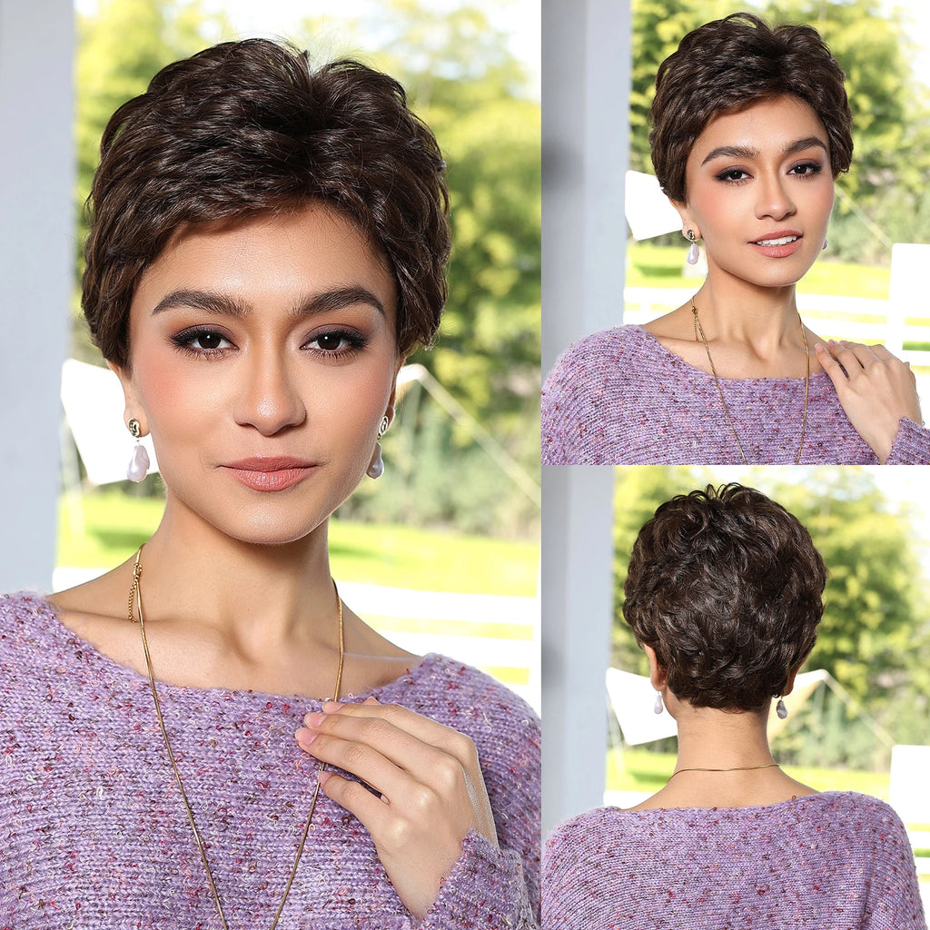 MONO Lace Frontal Synthetic Wigs Short Straight Bob Wig Highlight Gray Brown Blonde Mixed Wig for Women Daily wig Hear Resistant
