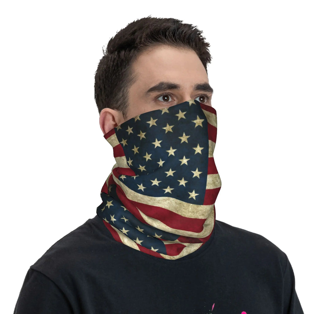 Custom Vintage American Flag Bandana Neck Gaiter for Hiking Hunting Women Men Wrap Scarf USA Proud Balaclava Warmer