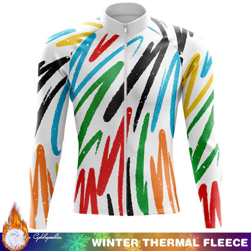 Cycling Clothing Man Thermal Fleece Jersey Winter Long Sleeve Men Men's Clothes Mens Uniform Outfit Retro Biking Cycle Bike Road