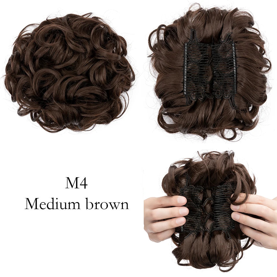 S-noilite Synthetic LARGE Comb Clip In Curly Hair Extension Chignon Hair Pieces Women Updo Cover Hairpiece Extension Hair Bun