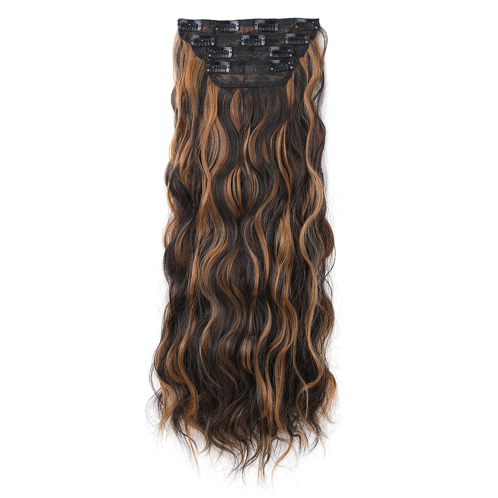 4Pcs/Set 16/20/24 Inch Synthetic Hair Clip In Long Wavy Thick Double Weft  Hair Extensions Hairpieces For Women