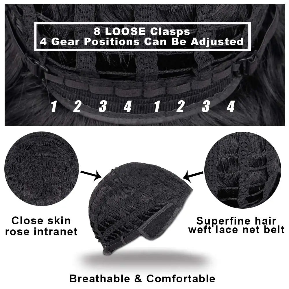 Short Curly Wig for Black Women, Soft Brown Blonde Big Curly Hair with Bangs, African Curly Hair, Heat-Resistant Daily Synthetic Wig for African American Women (T27)