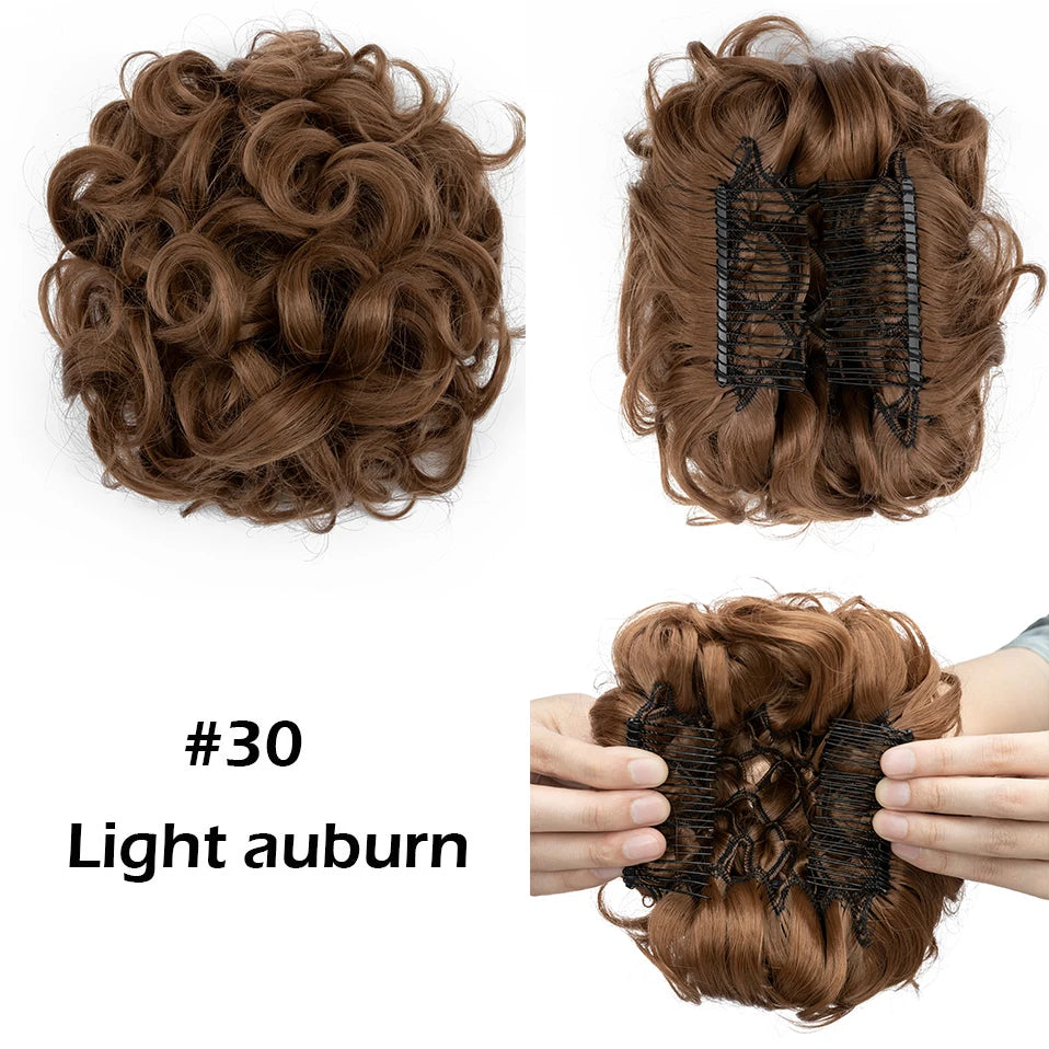 S-noilite Synthetic LARGE Comb Clip In Curly Hair Extension Chignon Hair Pieces Women Updo Cover Hairpiece Extension Hair Bun