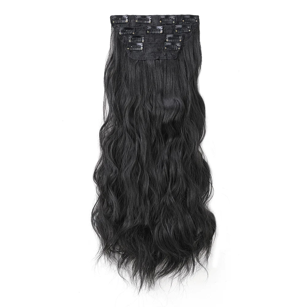 4Pcs/Set 16/20/24 Inch Synthetic Hair Clip In Long Wavy Thick Double Weft  Hair Extensions Hairpieces For Women