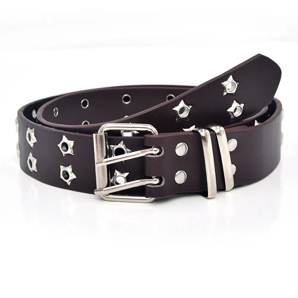 Punk Adjustable Star Hole Belt Accessories For Man Wide Side Women Waistband Waist Strap Korean Waist Belts Double Grommet Hole