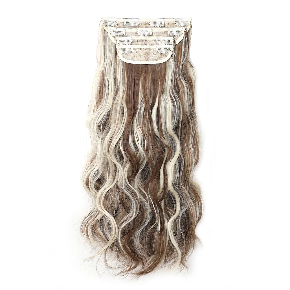 4Pcs/Set 16/20/24 Inch Synthetic Hair Clip In Long Wavy Thick Double Weft  Hair Extensions Hairpieces For Women