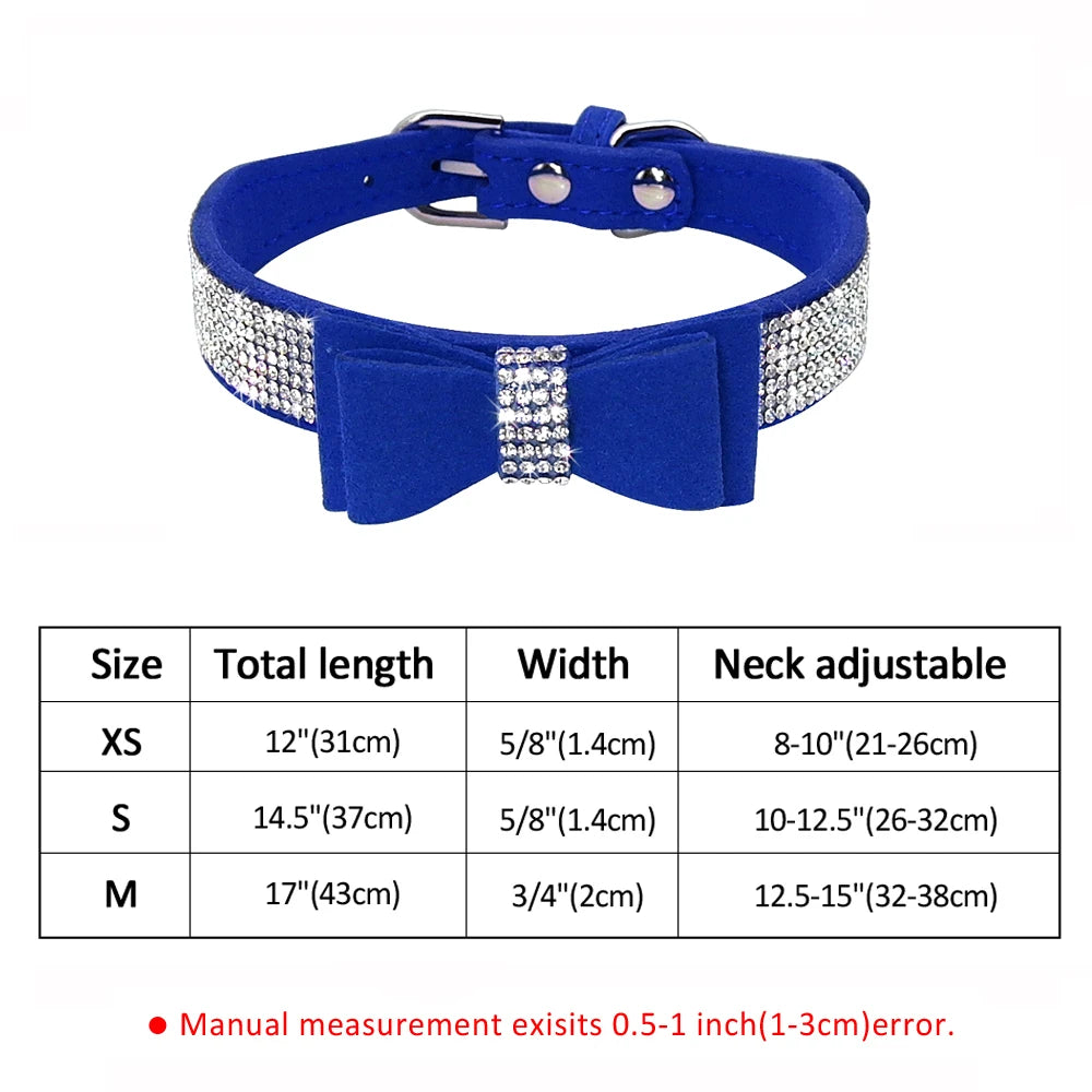 Bling Rhinestone Dog Collar Cute Bowknot Puppy Cat Collars Soft Padded Pet Necklace With Bowtie Warm For Small Dogs Chihuahua