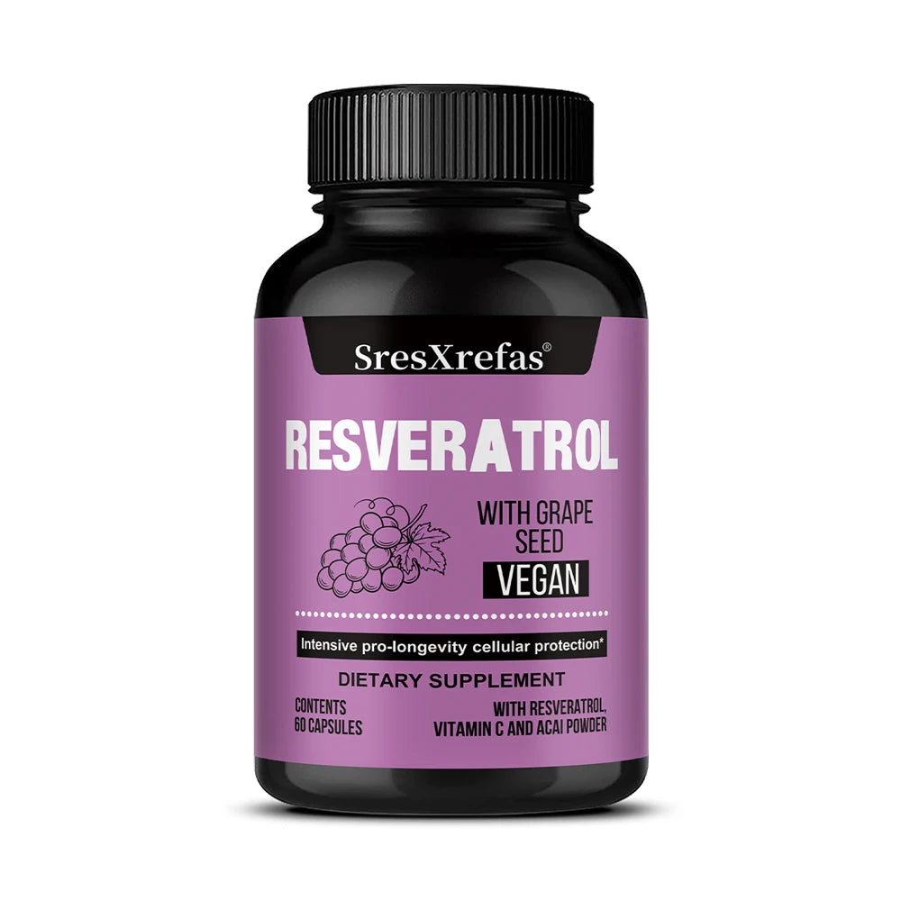 Resveratrol Supplement, Extra Strength Formula for Healthy Aging, Immune Support, Vegan Capsules with Grape Seed Extract