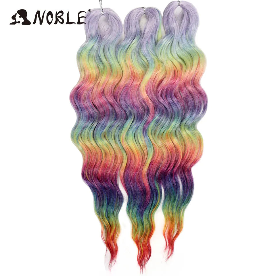 Noble 24 Inch Synthetic Hair Water Wave Braiding Hair Extensions Ombre Rainbow color Deep Wave Curl Twist Crochet Hair Extension