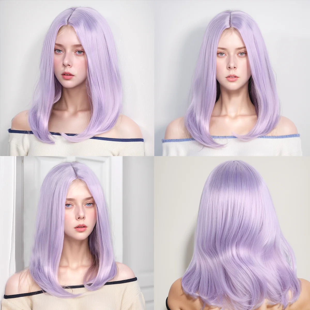 Short Straight Hair Wig with Inward Curls and Middle Parting in Light Purple for Women's Outfits. Soft Synthetic, Heat-Resistant, and Durable. Suitable for Daily Wear, Outfits, and Parties. Cosplay Wig, Party Supplies, Hair S