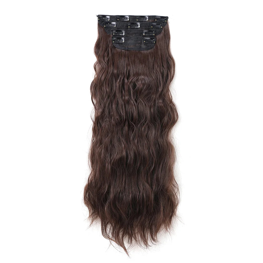 4Pcs/Set 16/20/24 Inch Synthetic Hair Clip In Long Wavy Thick Double Weft  Hair Extensions Hairpieces For Women