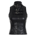 Punk style metal decoration pu leather spicy girl personality sleeveless top
