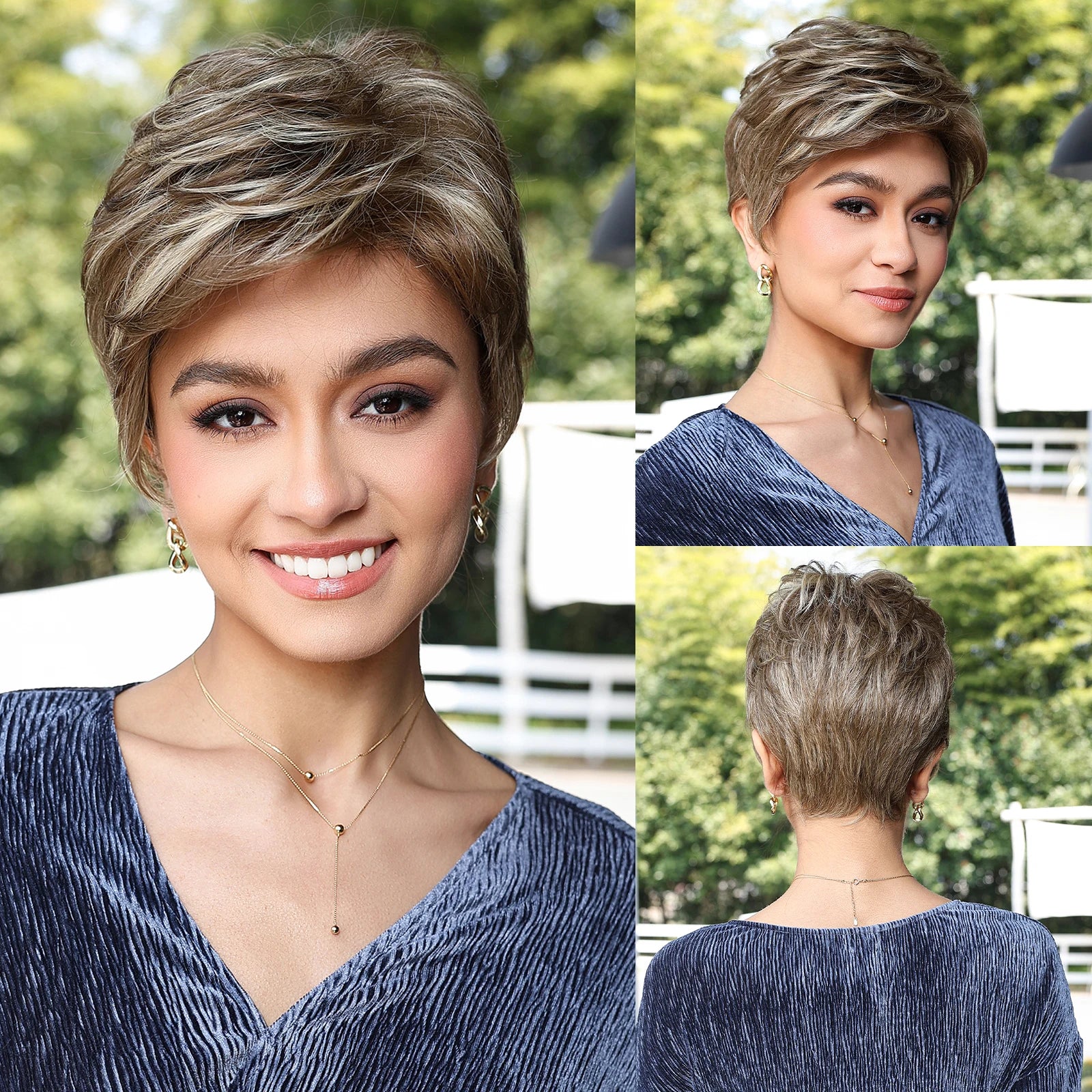 MONO Lace Frontal Synthetic Wigs Short Straight Bob Wig Highlight Gray Brown Blonde Mixed Wig for Women Daily wig Hear Resistant