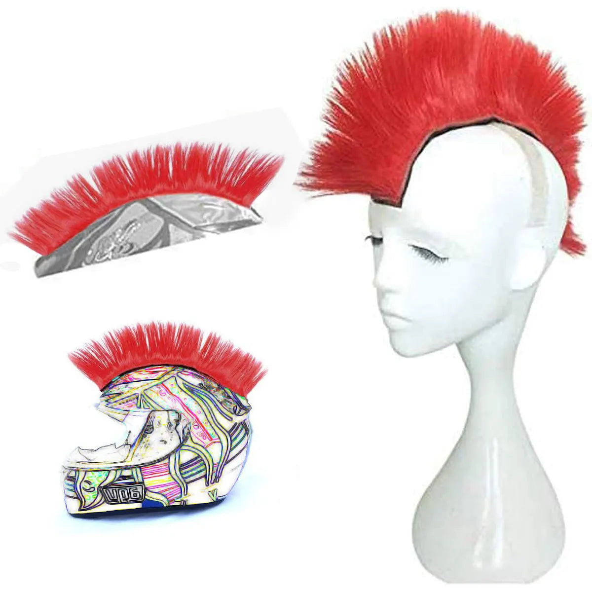 Helmet Mohawk Synthetic wig Decorative Riding Helmet Wig Adhesive Mohawk for Motorcycle Bicycle Ski lmost Helmet Accessories