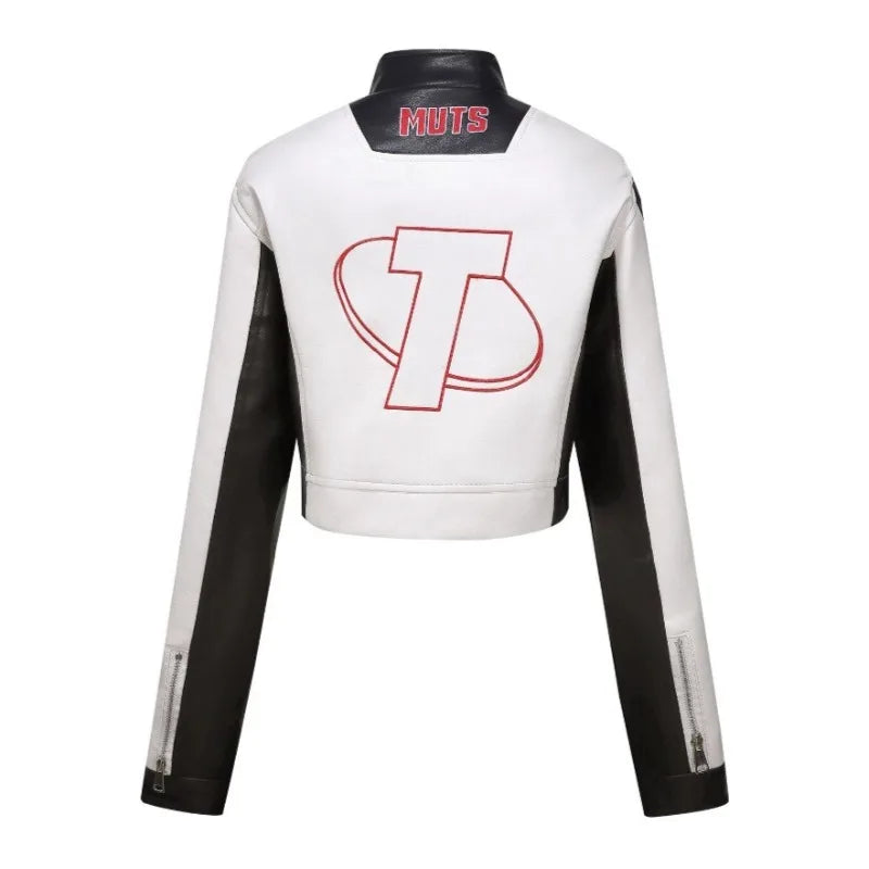 High Quality Soft Embroidery Biker Jacket for Women Cool Short PU Leather Jackets Streetwear Bomber Coats Racing Women Clothing
