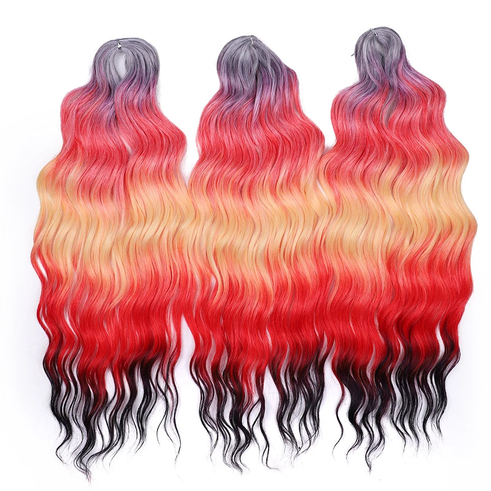 Noble 24 Inch Synthetic Hair Water Wave Braiding Hair Extensions Ombre Rainbow color Deep Wave Curl Twist Crochet Hair Extension