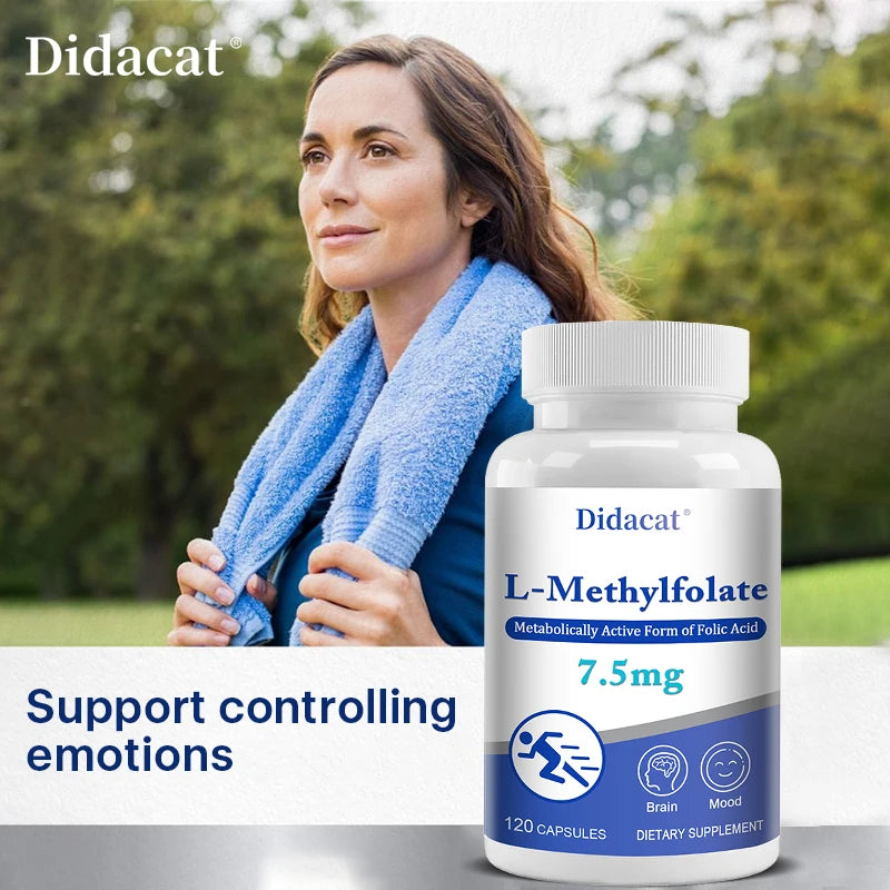 L-Methylfolate 7.5 Mg - L Methyl Folate, Methylfolate Supplement Capsules for Women & Men, Promote Brain Health, Focus, Calm