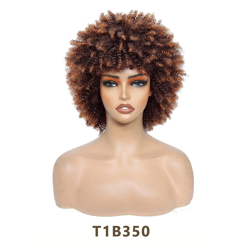 Short Kinky Curly Hair Wig for Black Women 12 Inch Afro High Puffy Curly Wigs With Bangs Synthetic Afro Kinky Curly Wig Cosplay