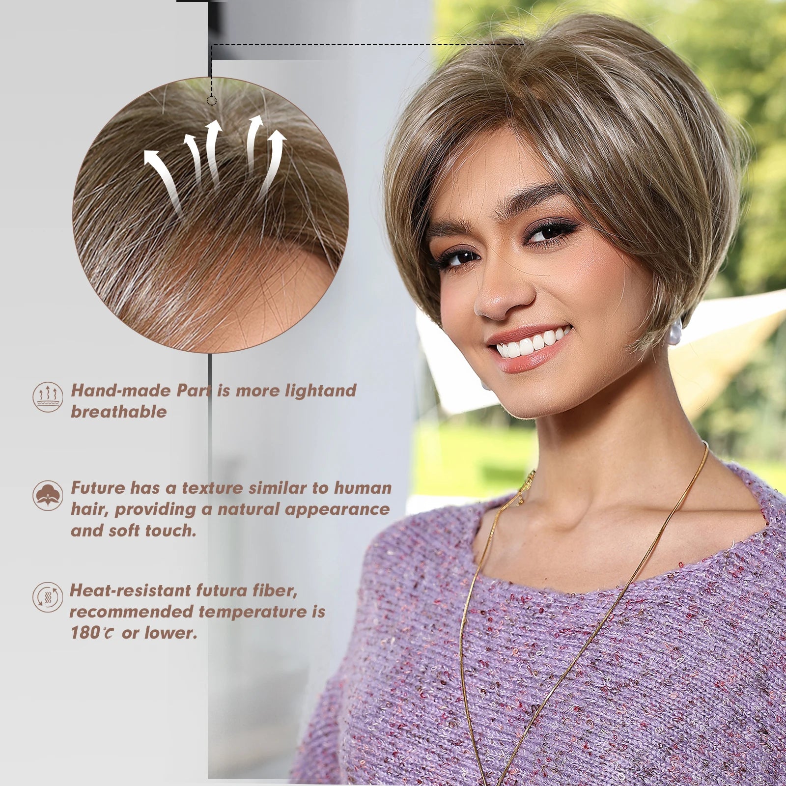 MONO Lace Frontal Synthetic Wigs Short Straight Bob Wig Highlight Gray Brown Blonde Mixed Wig for Women Daily wig Hear Resistant