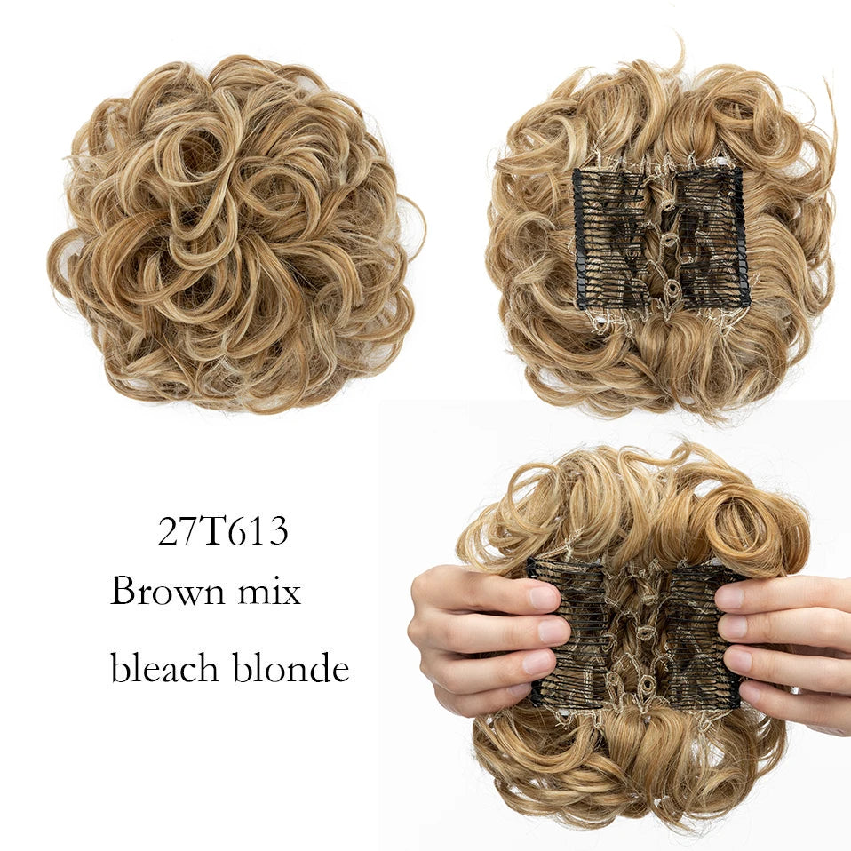 S-noilite Synthetic LARGE Comb Clip In Curly Hair Extension Chignon Hair Pieces Women Updo Cover Hairpiece Extension Hair Bun