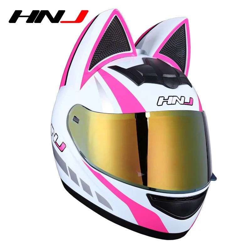 Capacete Casque Moto Motorcycle Full Face Helmet Women Moto Ear Helmets Personality Motorbike Helmet Cat Ear Helmet Motocross