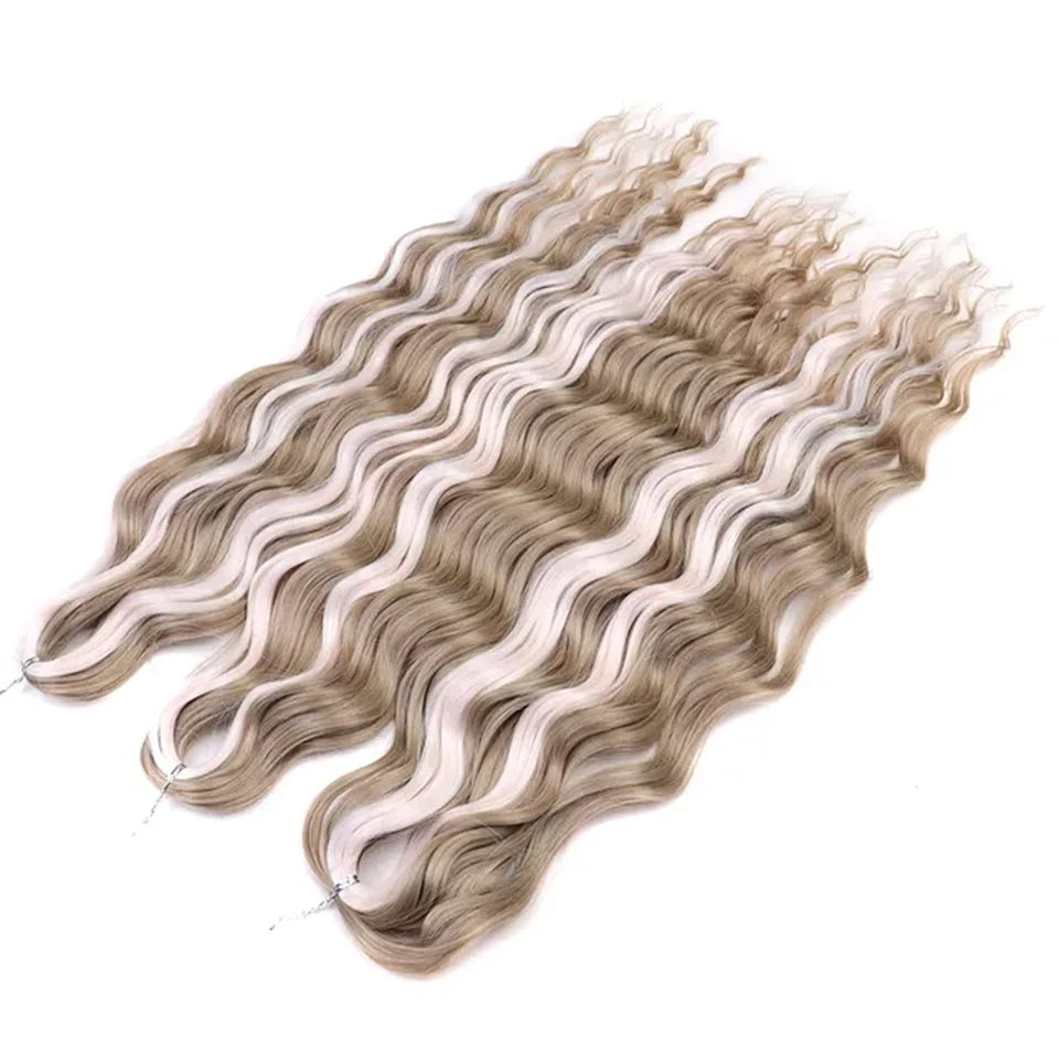 Noble 24 Inch Synthetic Hair Water Wave Braiding Hair Extensions Ombre Rainbow color Deep Wave Curl Twist Crochet Hair Extension