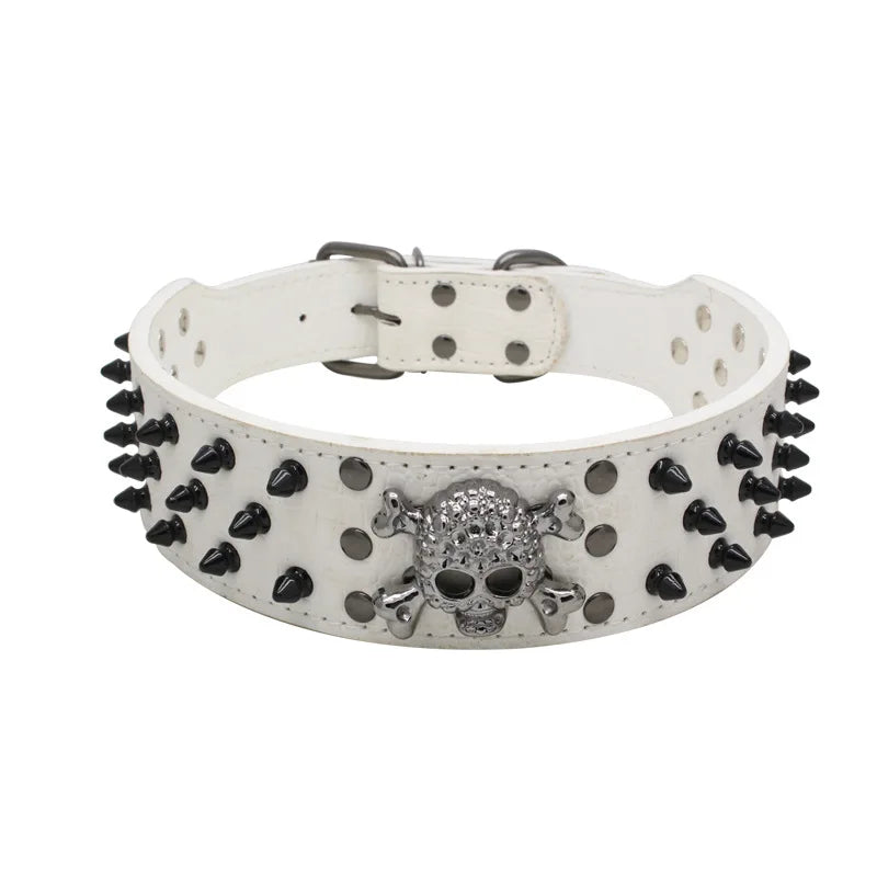 Halloween Gothic Black Skull Studded Dog Collar & PU Leash Set – Anti-Chew for Medium Large Breeds, French Bulldog