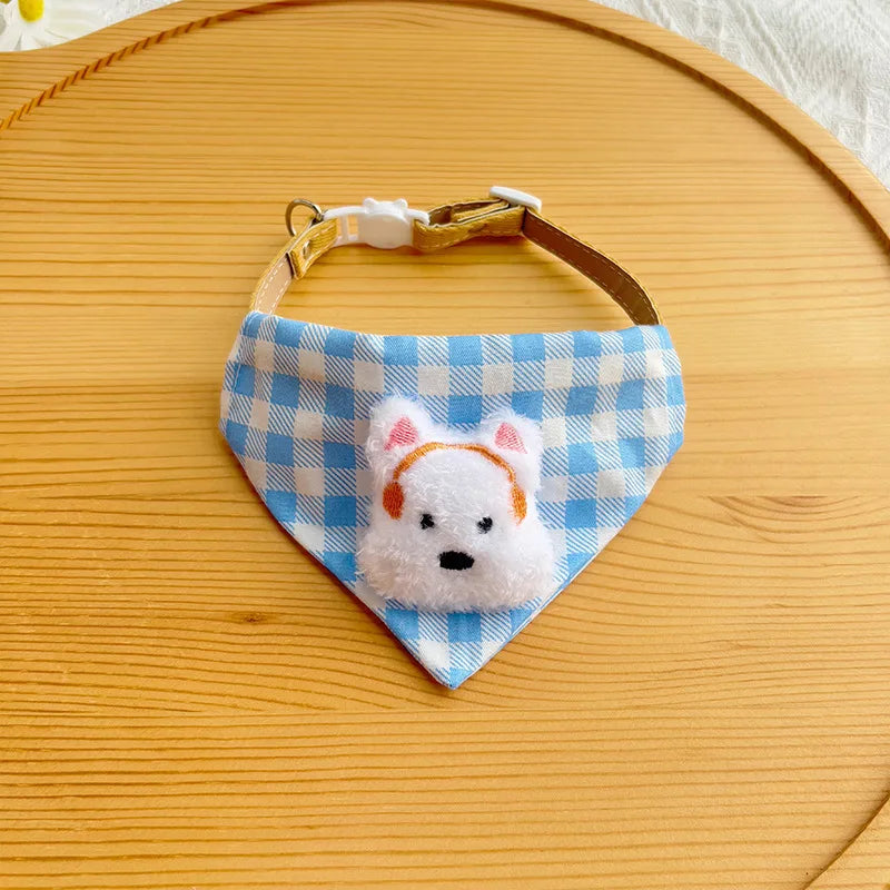 Dog Drool Bib Collar Pet Triangle Bib Cat Cartoon Bib Plaid Cute Outfit Dog Accessories For small Dogs