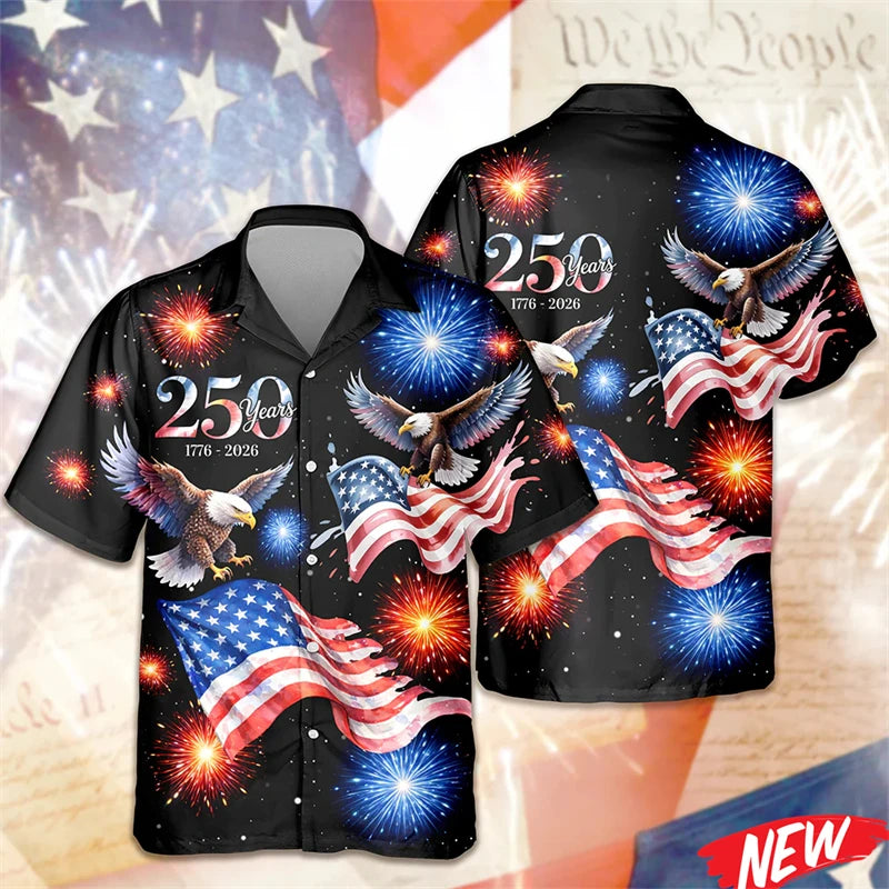 America 250 Years of Freedom Hawaiian Shirt Celebrating 250th Anniversary United States Short Sleeve 2026 New Lapel Shirts