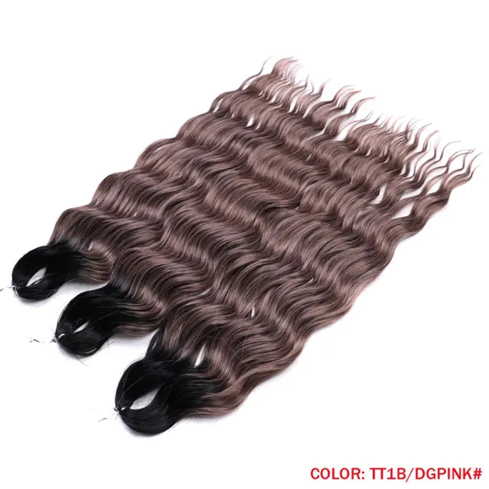 Noble 24 Inch Synthetic Hair Water Wave Braiding Hair Extensions Ombre Rainbow color Deep Wave Curl Twist Crochet Hair Extension