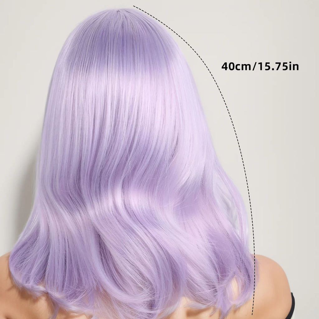 Short Straight Hair Wig with Inward Curls and Middle Parting in Light Purple for Women's Outfits. Soft Synthetic, Heat-Resistant, and Durable. Suitable for Daily Wear, Outfits, and Parties. Cosplay Wig, Party Supplies, Hair S