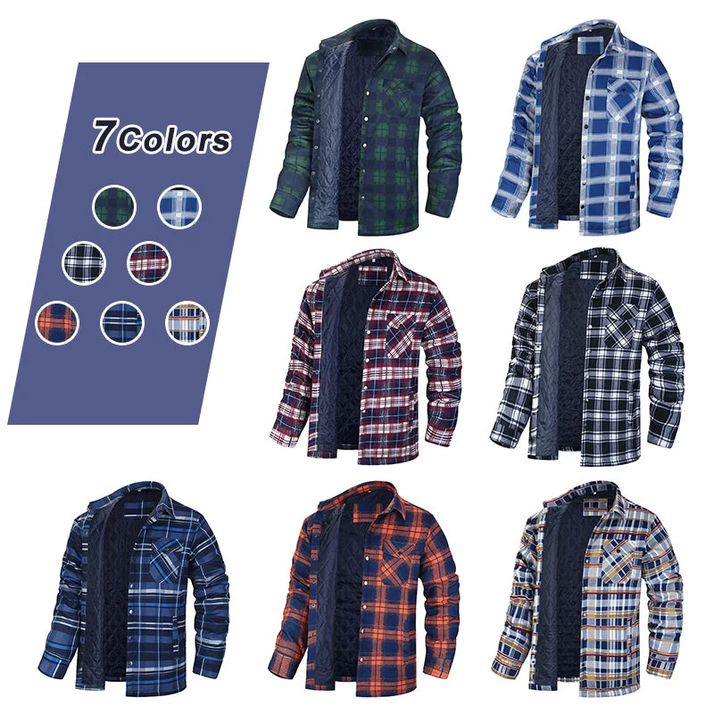 Winter Plaid Shirts For Mens Thick Green Checked Shirt Jacket Casual Long Sleeve Quilted Jackets Big And Tall EUR/US Size S-5XL