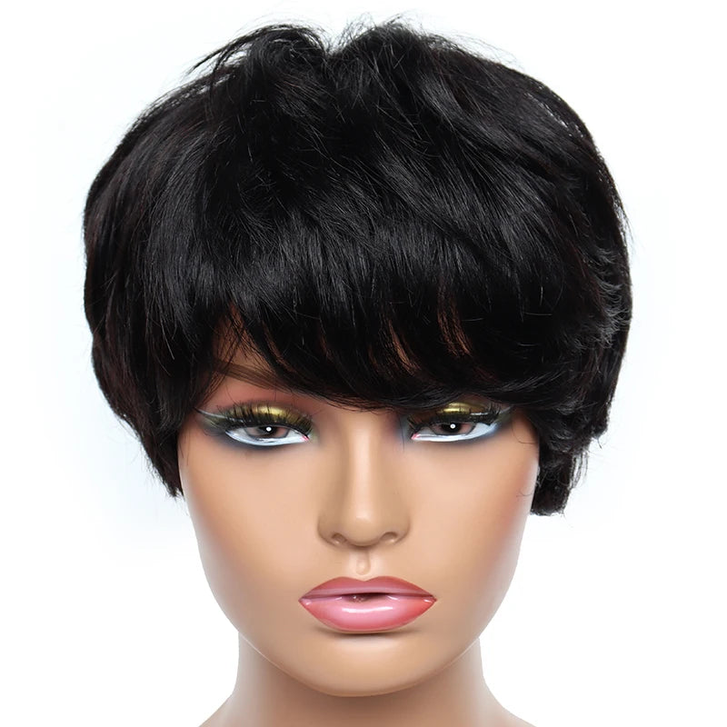 Short Bob Straight Human Hair Wigs  Full Machine Made Pixie Cut Wig With Bangs Cheap Wigs on Clearance Sale
