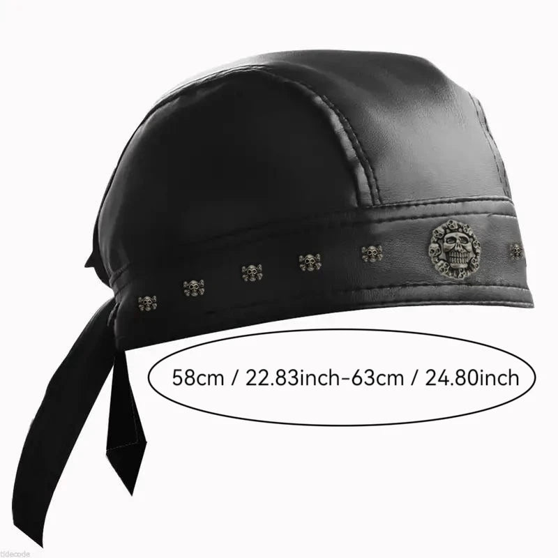 Black Leather Skull Bandana Motorcycle Helmet – Edgy Halloween Gift for Urban Biker Cosplay