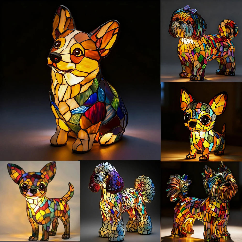 LED Night Light Glowing Dog Series Artistic Animal Statues French Bulldog Labrador Retriever Golden Retriever Resin Ornaments