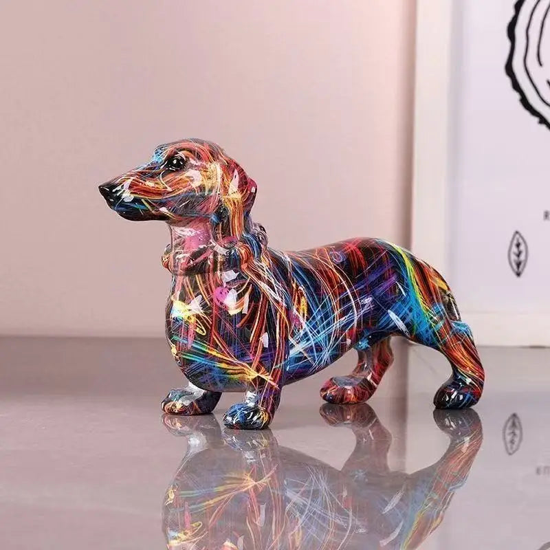 Colorful Dog Resin Statue Table Decor Graffiti Purple Dachshund Figurines Sculptures Home Living Room Cabinet Desk Decoration