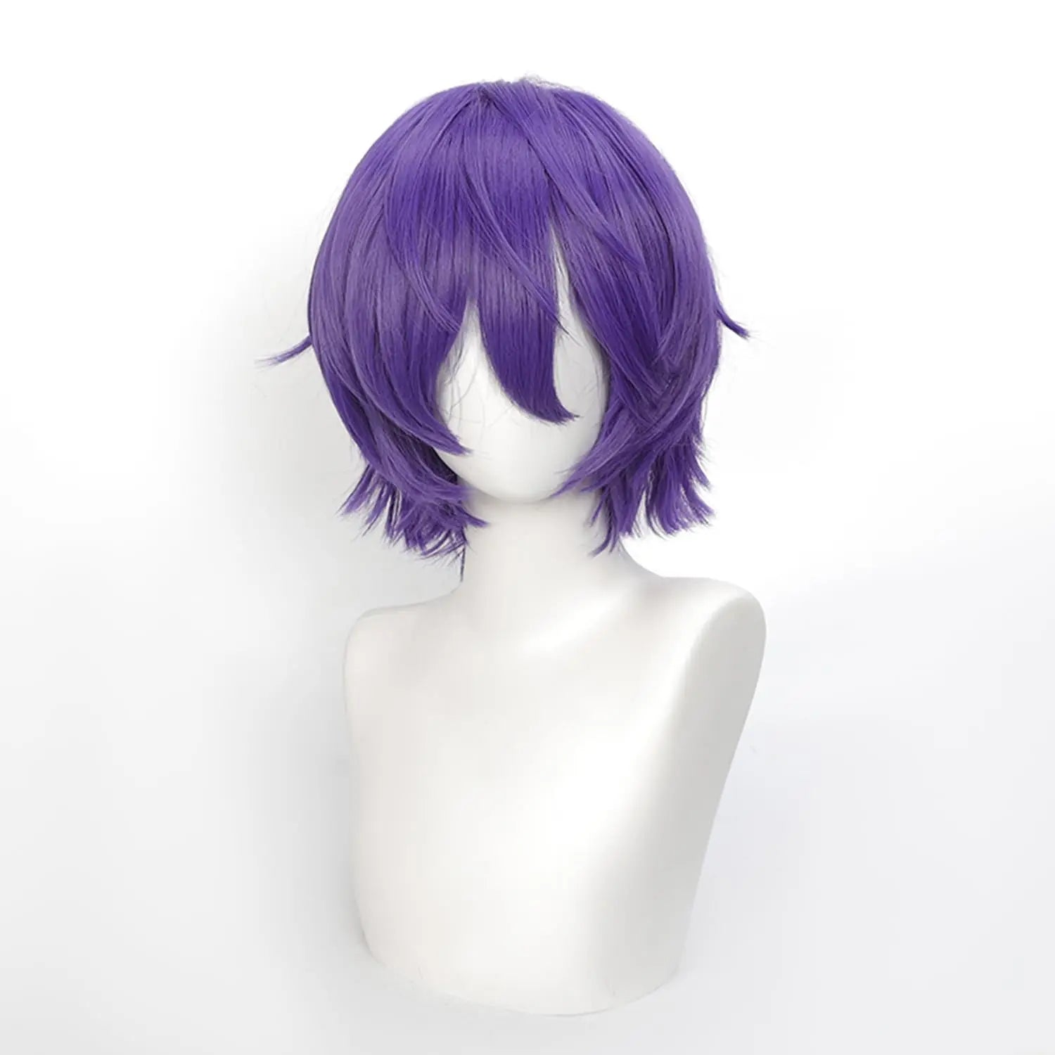 Short Cosplay Wigs 12 Inch Blue purple Short Wavy Bob Hair with Bang Spiky Anime Hair Cosplay Heat resistant Synthetic Fiber Wig
