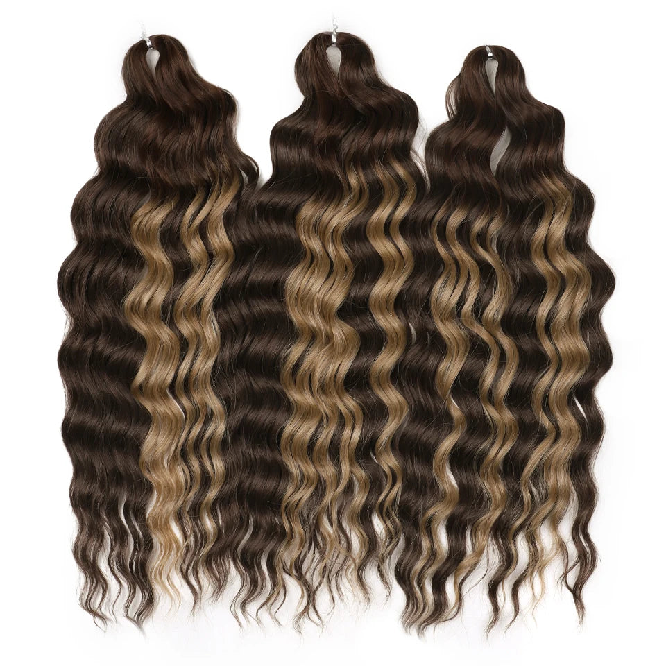Noble 24 Inch Synthetic Hair Water Wave Braiding Hair Extensions Ombre Rainbow color Deep Wave Curl Twist Crochet Hair Extension