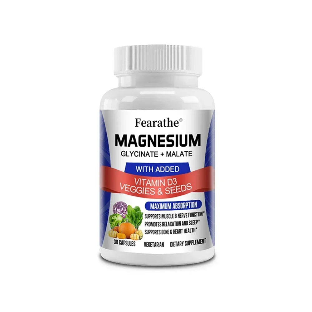 Magnesium Capsules - Magnesium Malate + Glycinate Supplement, Helps Boost Immunity, Promote Heart Health and Strong Bones