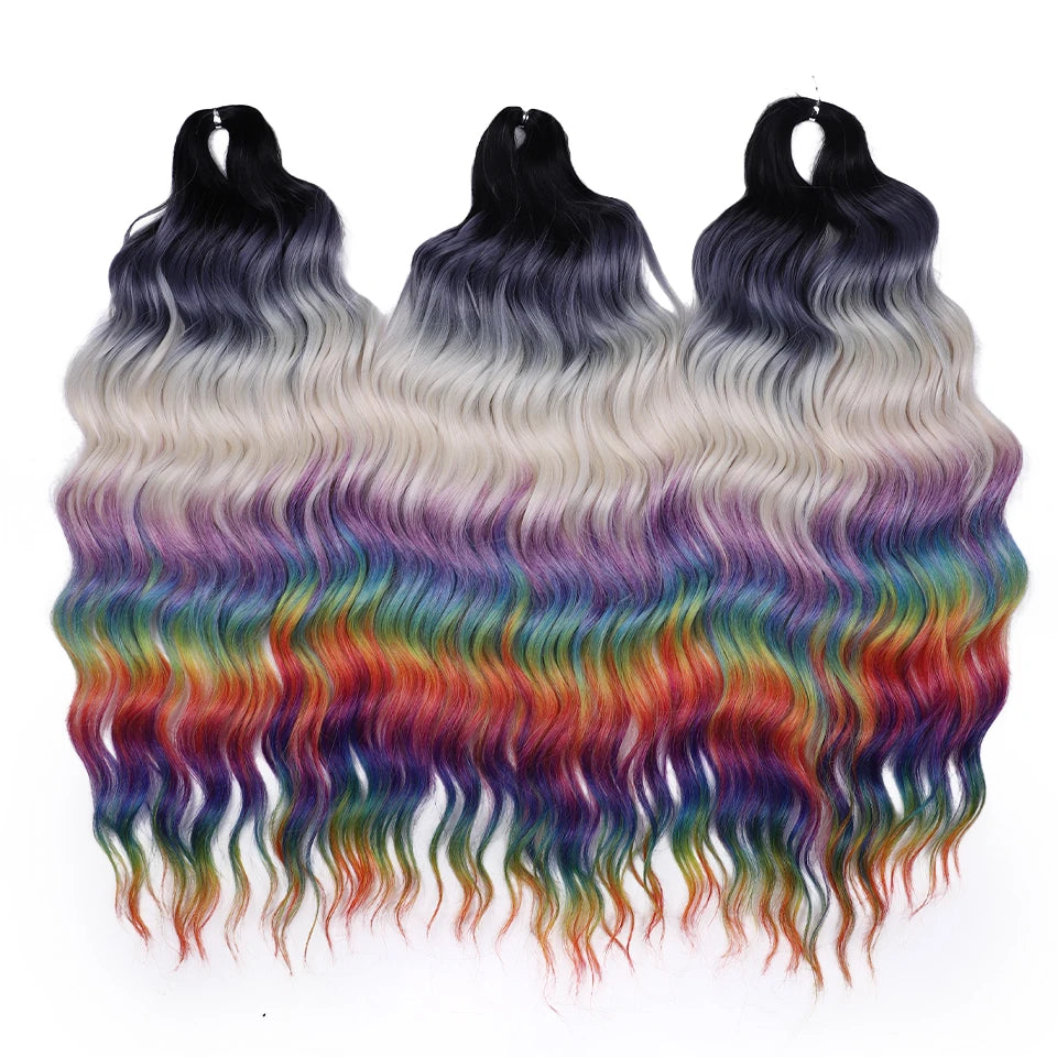Noble 24 Inch Synthetic Hair Water Wave Braiding Hair Extensions Ombre Rainbow color Deep Wave Curl Twist Crochet Hair Extension