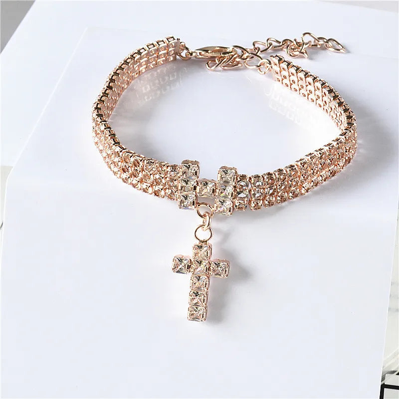 Cross Bling Crystal Diamond Dog Collar Puppy Pet Shiny Rhinestone Solid Necklace Size for Small Medium Dogs Collars Pet Supplies