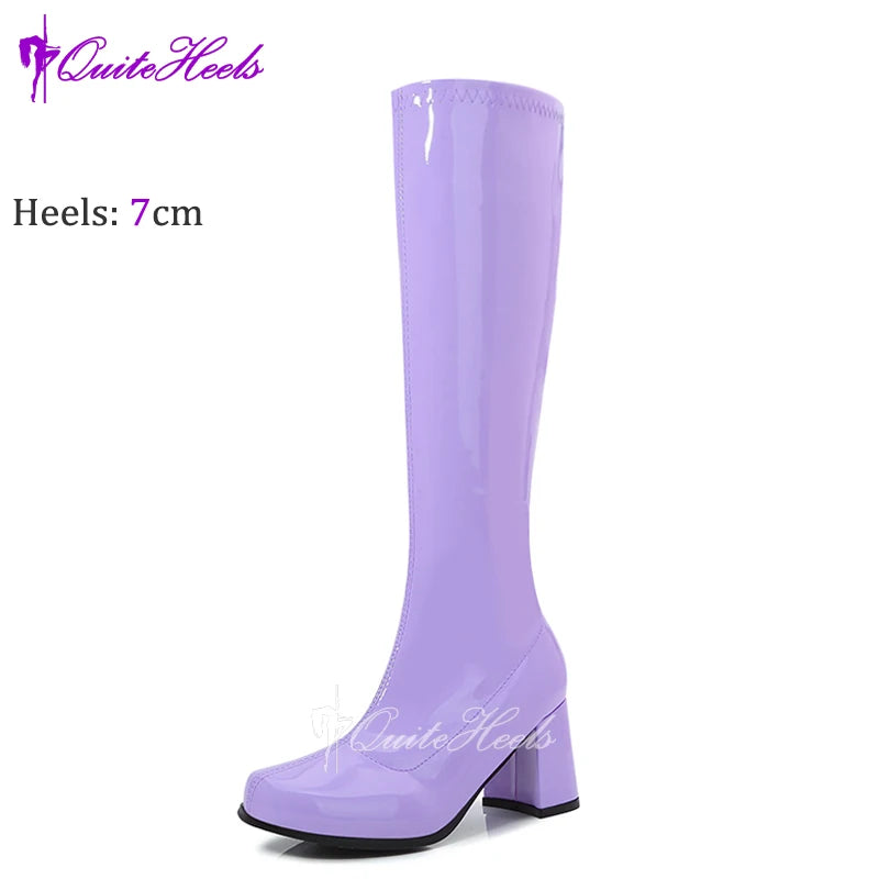 Costumes 60s 70s Go Go Boot Retro1960s Ladies Women's Knee-High Boots Fancy Dress Gogo Party Dance Gothic Shoes Large Size 36-46