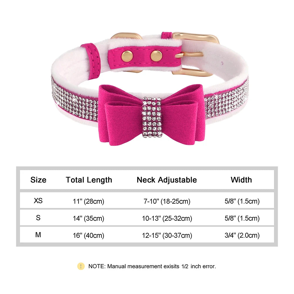 Bling Rhinestone Dog Collar Cute Bowknot Puppy Cat Collars Soft Padded Pet Necklace With Bowtie Warm For Small Dogs Chihuahua