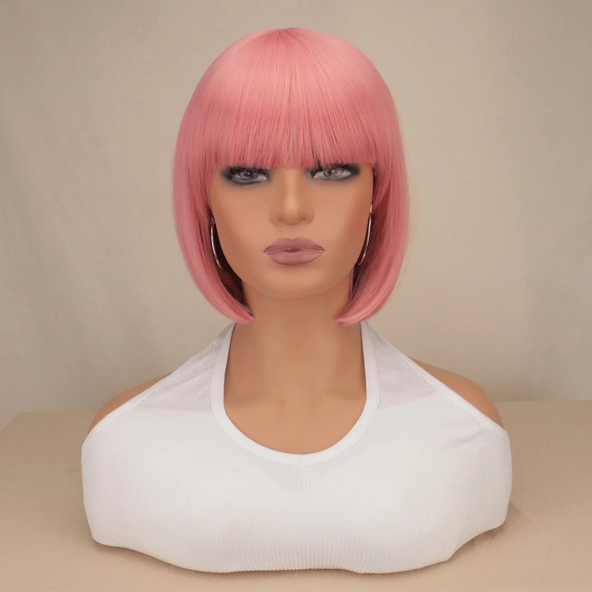 Short Bob Wig With Bangs Synthetic Wigs For Women Black Blonde Pink Lolita Cosplay Party Natural Hair Perruque Bob