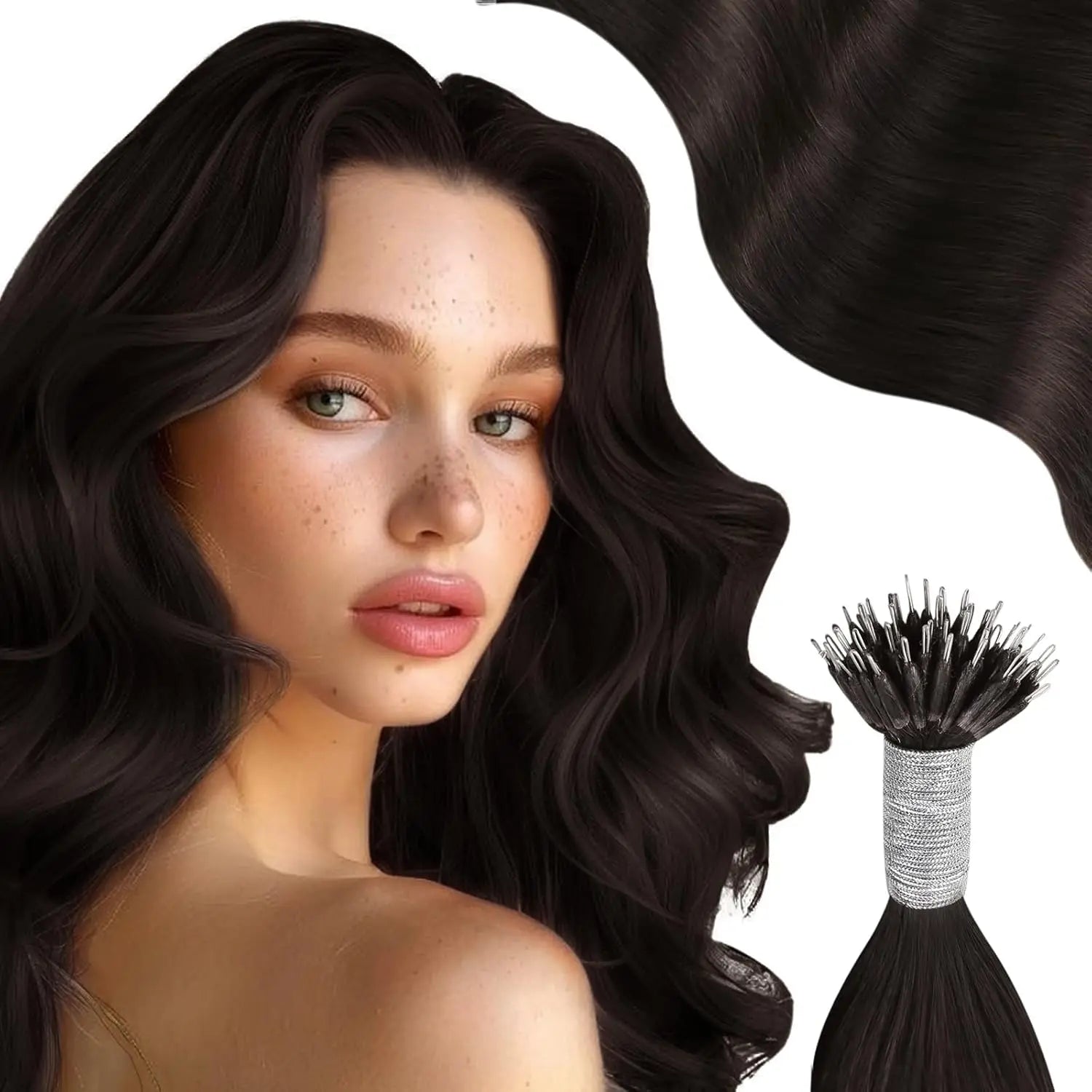 Moresoo Nano Hair Extensions Human Hair Extensions Brazilian Hair Natural Nano Ring Hair Extensions Human Hair Nano Tip 50G/50S