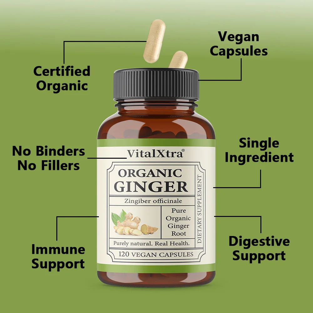 Ginger Supplement, Organic Ginger Root Capsules, 950 Mg, Improves Digestion and Absorption, 120 Vegan Capsules