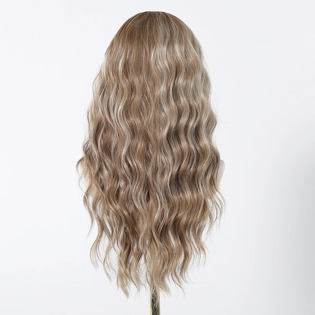 EASIHAIR Long Wavy Synthetic Wigs For Women Brown Blonde Highlight Wavy Wigs With Side Bangs Natural Wave Hair Daily Cosplay Wig