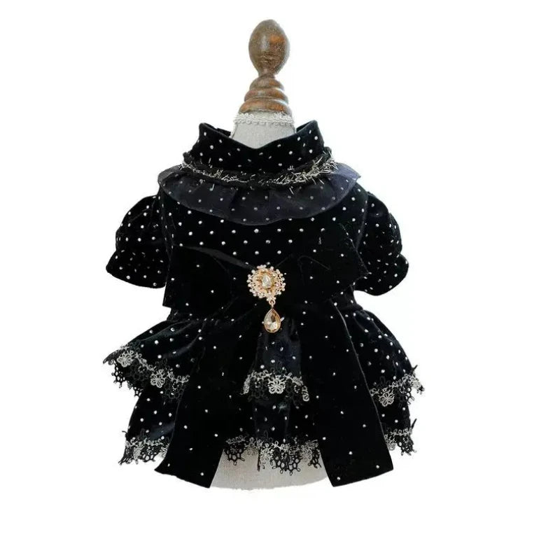 Pet Dog Dress - Velvet Black Gold Fashion Clothing  Cute Chihuahua & Small Dogs  Print Girlish Style  Mascotas Mascotas Outfit